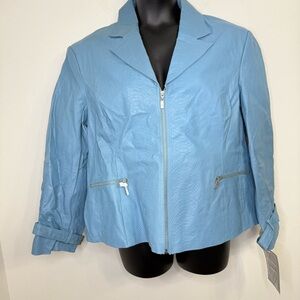 Pamela McCoy Women’s Genuine Leather Jacket – Sky Blue – NWT